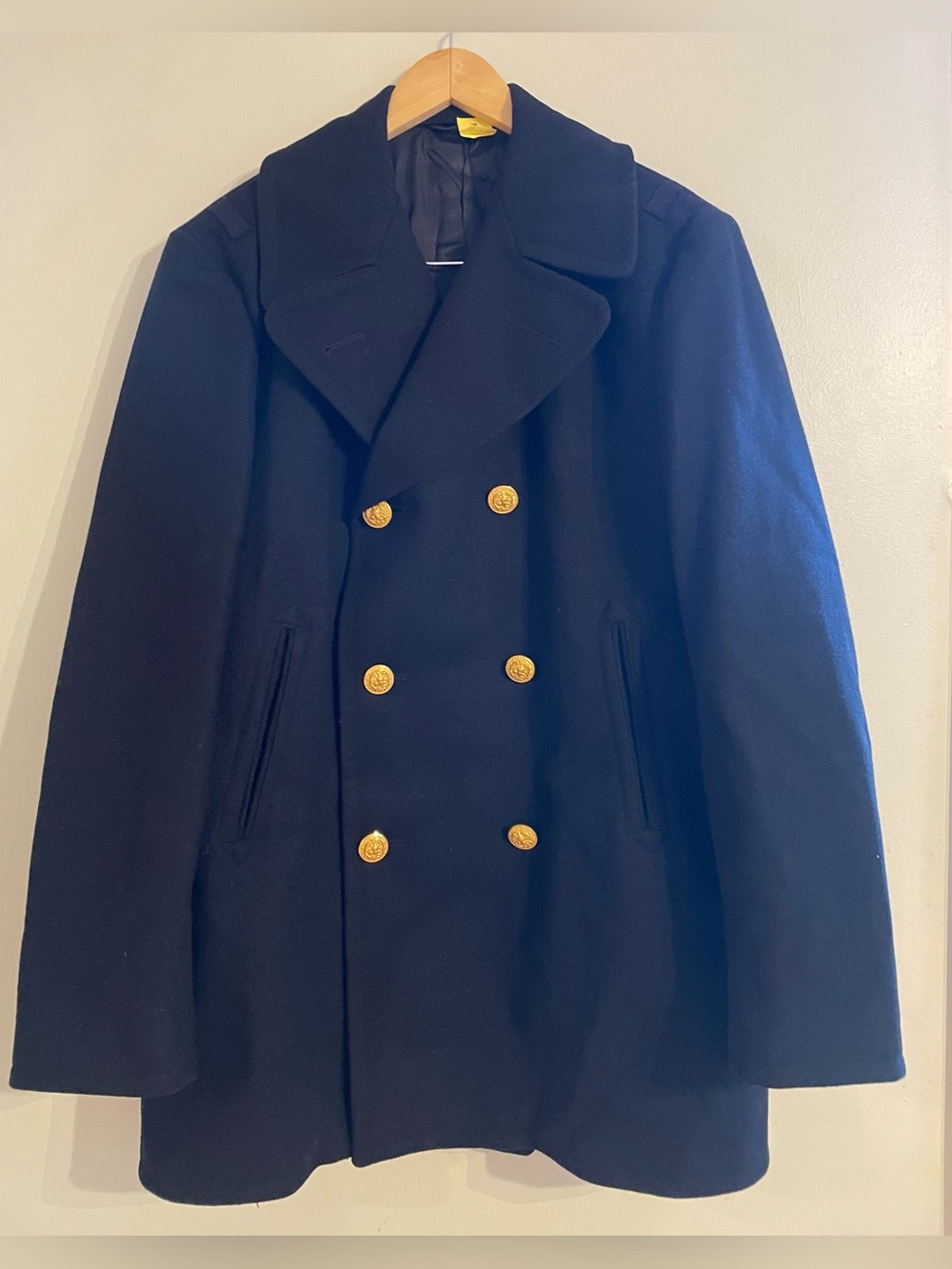 Vtg US Navy Military Peacoat Wool Jacket Brass Eagle Buttons Men's Sz 40R- EUC